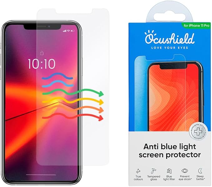 Ocushield Anti Blue Light Tempered Glass Screen Protector for iPhone 11 Pro | iPhone X | iPhone XS - Protect Your Eyes Reduce Migraines &amp Improve Sleep