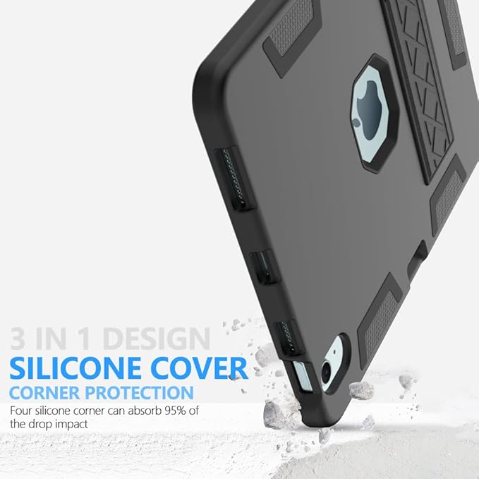Puxicu Case for iPad Air 11 Inch (M3/M2-2025/2024) iPad Air 5th Generation 2022/4th Gen 2020 10.9 Inch Heavy Duty Rugged Protective Built-in Pencil Holder Black