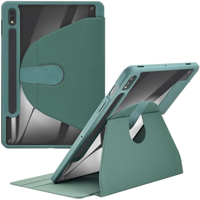 Shockproof Tablet Case for Samsung Galaxy Tab S8 2022/Tab S7 2020 11 Inch (Model SM-X700/X706/T870/T875/T878) 360° Swivel Multi-Angle Stand Case Cover with Auto Wake/Sleep Dark Green