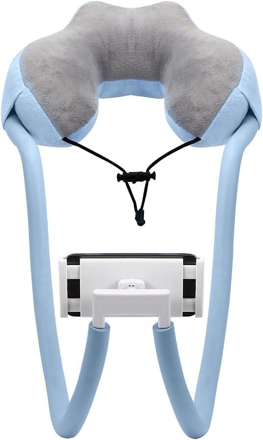 Neck Pillow Phone HolderLazy Gooseneck Cell Phone Stand with 360 ClipUniversal Mobile Phone Tablet Stand for iPhone 15 14/14 Pro Max/13 (Blue)