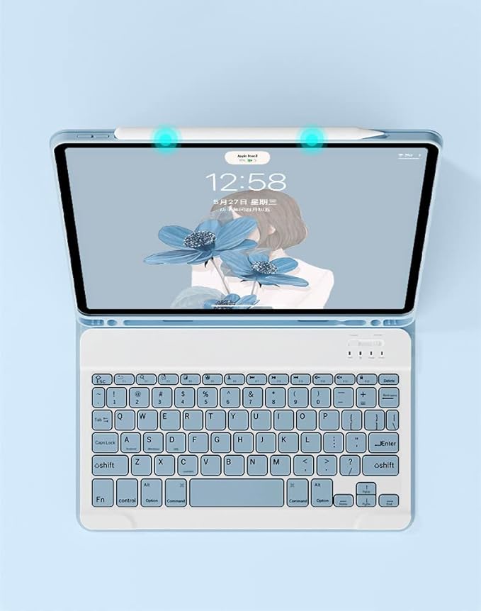 AnMengXinLing Keyboard Case for iPad Air 13 Inch (M3 2025/M2 2024)/Pro 12.9 6th/5th/4th Generation with Mouse Pencil Holder Magnetically Detachable Keyboard Mouse Blue
