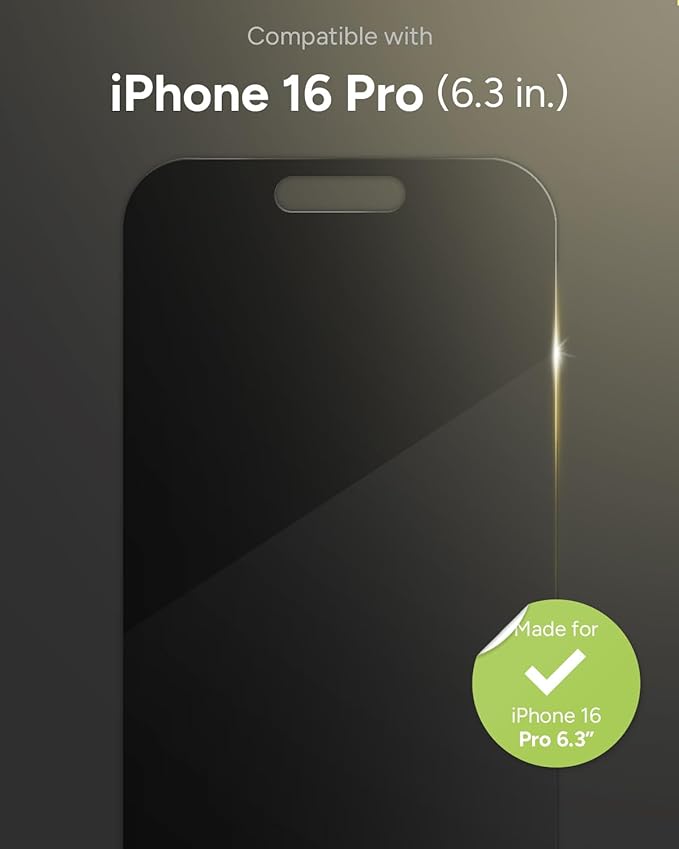 ZAGG Glass Elite Privacy 360 Screen Protector for iPhone 16 Pro – 4-Way Privacy Ultra-Strong Tempered Glass 5X Stronger Smudge-Resistant Easy Install Recycled Content