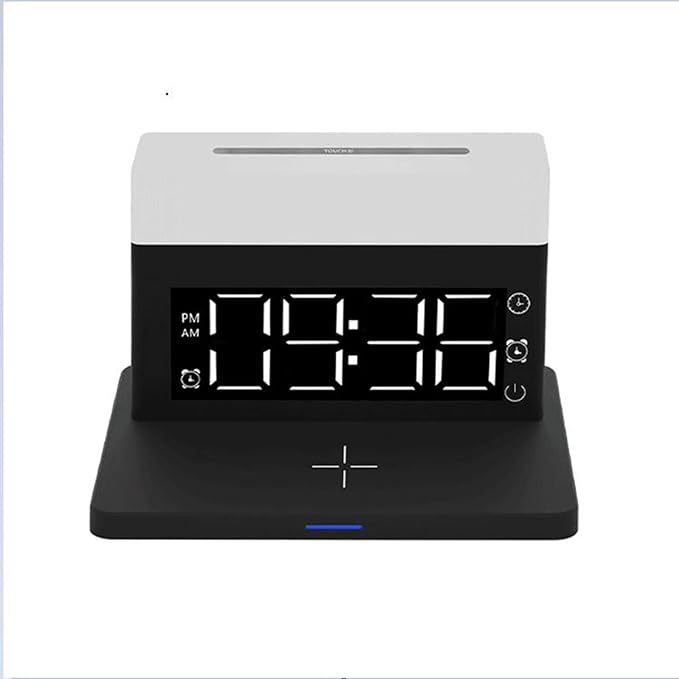 YTFGGY 3 in 1 Wireless Charging Station with Alarm ClockNight Light18W Fast Charger Wireless Charger Compatible with iPhone 14/13/12/11/XS/8 Samsung Galaxy AirPods Apple Watch(with Adapter) (Black)