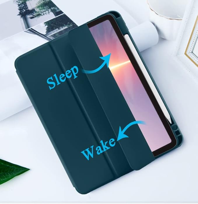 SIWENGDE Cases for iPad Pro 12.9 Case 6th/5th/4th Generation (2022/2021/2020) with Pencil Holder [Apple Pencil Wireless Charging] Soft TPU Smart Tri-fold Stand Protective Cover(Teal)