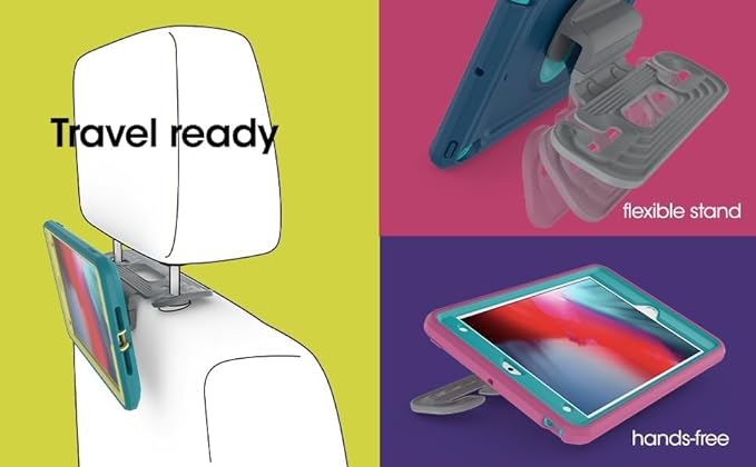 OtterBox Made for Kids Case for iPad 7th 8th &amp 9th Gen (10.2 Display - 2019 2020 &amp 2021 Version) with Kickstand &amp Car Headrest Mount Holder - Galaxy Runner
