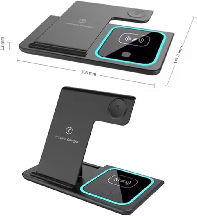 Aura Avenue 3 in 1 Magnetic Wireless Charger 15W | Fast Charging Station for Mobile Earphones &amp Smartwatch | Foldable ABS+PC Charging Stand with Night Light