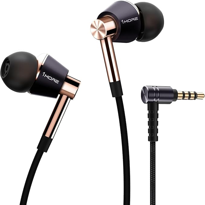 1MORE Triple Driver in-Ear Earphones Hi-Res Headphones with High Resolution Bass Driven Sound MEMS Mic in-Line Remote High Fidelity for Smartphones/PC/Tablet - Gold