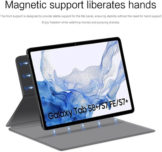Magnetic Case for Galaxy Tab S8 Plus 12.4 inch 2022/Galaxy Tab S7 FE 2021/Galaxy Tab S7 Plus 2020 with Pen Holder Lightweight and Slim Magnetic Stand Case with Auto Sleep/Wake Grey