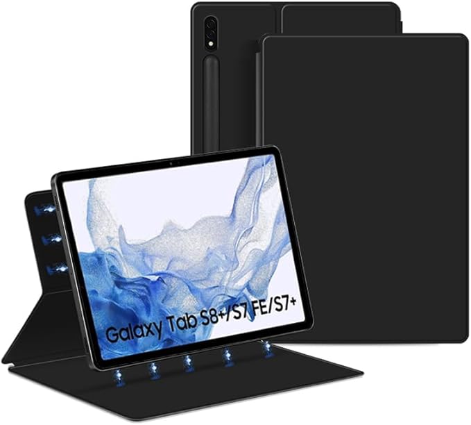 Magnetic Case for Galaxy Tab S8 Plus 12.4 inch 2022/Galaxy Tab S7 FE 2021/Galaxy Tab S7 Plus 2020 with Pen Holder Lightweight and Slim Magnetic Stand Case with Auto Sleep/Wake Black