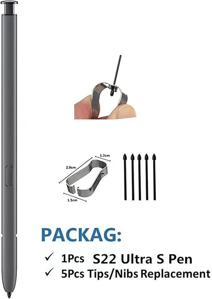 S22 Ultra S Pen Replacement Compatible with Samsung Galaxy S22 Ultra All VersionsS22 Ultra Stylus Pen (WithBluetooth) Slim 0.7mm Pen Tip 4096 Pressure Levels with 5pcs Tips (Graphite)