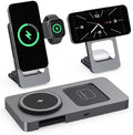 3-in-1 Foldable Wireless Charging Station for iPhone Apple Watch AirPods Aluminum Alloy Frame 15W Fast Charging 0-180 Adjustable Stand Qi Magnetic Wireless Charger (Gray)