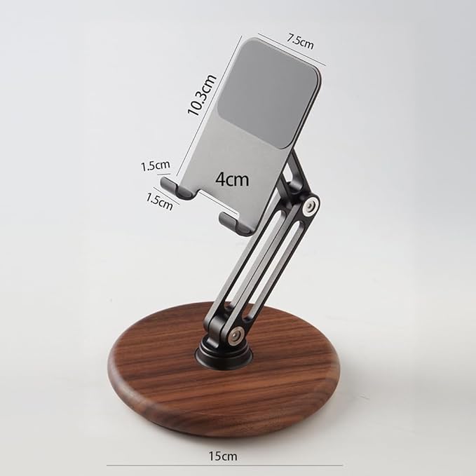 iPhone Stand for Desk Phone Stand Adjustable Foldable Cell Phone Holder 360 ° Rotation Compatible with iPhone 17 16 15 14 13 12 Pro Xs Xs Samsung Galaxy Tablets All Phones Walnut Wood