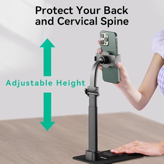 Adjustable Phone Stand 360° Rotatable Clip-On HolderDesk Mount with Non-Slip Base for Phone(1 Pack)