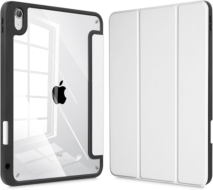 Tuiklol for iPad (A16 Chip) 11th Generation 11 inch 2025 / iPad 10th Generation 10.9 inch 2022 Case Buit in Pencil Holder with Clear Back Shell Cover Trifold Stand Auto Wake/Sleep White