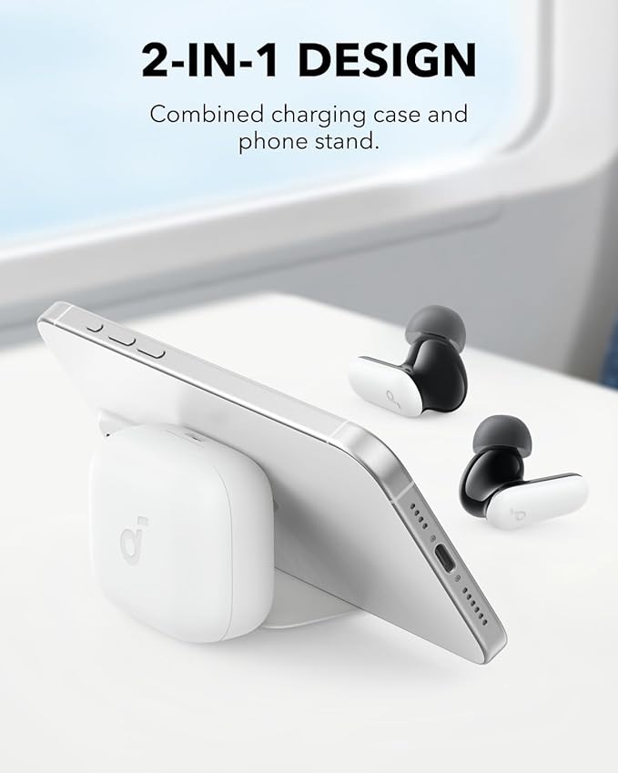 Soundcore P30i by Anker Noise Cancelling Earbuds Strong and Smart Noise Cancelling Powerful Bass 45H Playtime 2-in-1 Case and Phone Stand IP54 Wireless Earbuds Bluetooth 5.4 (White)