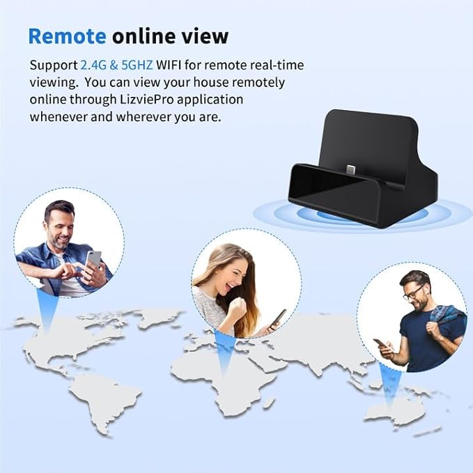 LIZVIE Phone Charger Dock 2K Pixels Wireless iOS 170° Angle Lens - Night Vision/Motion Detection Alarm/App Control/SD Storage for Home Security Indoor.