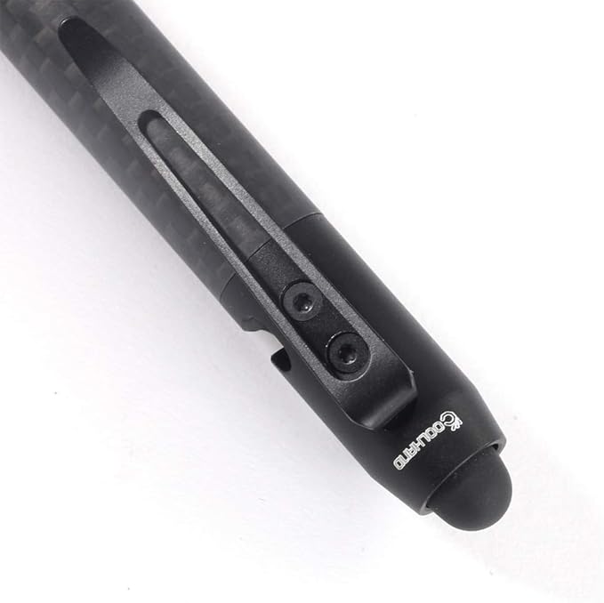 Cool Hand 4.9'' Carbon Fiber Bolt Action Pen Stylus for Touch Screen Ballpoint Ink Refillable Compact Size Skelton Out Deep Pocket Clip for Easy Carring