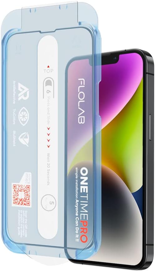 FLOLAB NanoArmour ONETIME PRO Anti Reflective iPhone 14/13 / 13 Pro Screen Protector Best iPhone Tempered Glass Protects Your Eyes - Durable Smooth as Butter Easy to Install Dust Free