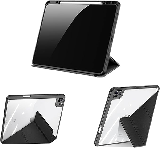 ZenRich Case for iPad Pro 12.9'' (4th/5th/6th Generation) with Pencil Holder Multi-Angle Magnetic Smart Cover with [Portrait/Landscape Stand] [Hard Clear PC Back Shell] [Auto Wake/Sleep]-Black