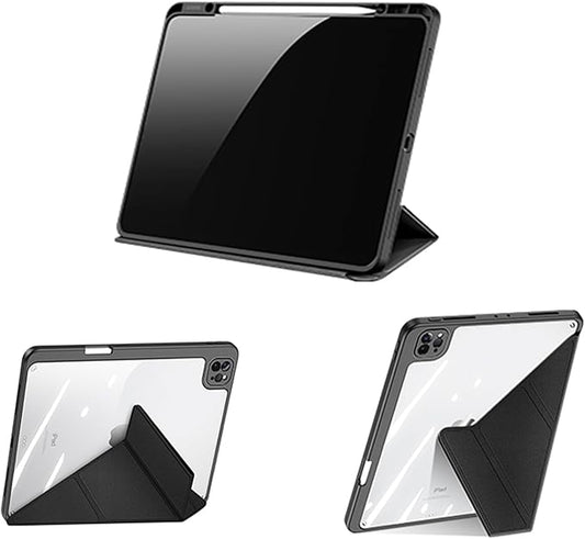 ZenRich Case for iPad Pro 12.9'' (4th/5th/6th Generation) with Pencil Holder Multi-Angle Magnetic Smart Cover with [Portrait/Landscape Stand] [Hard Clear PC Back Shell] [Auto Wake/Sleep]-Black