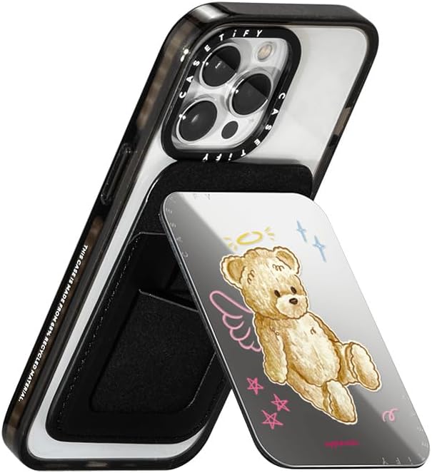 CASETiFY Snappy Card Holder Stand Compatible with Magsafe - Angel Teddy Bear - Silver Mirror