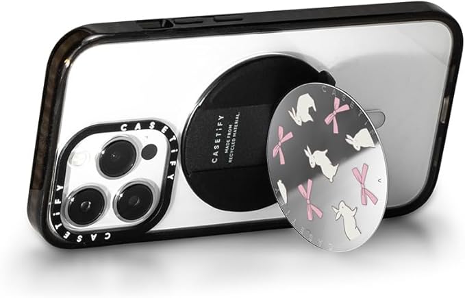 CASETiFY Snappy Grip Stand Compatible with Magsafe - Rabbit Ribbon - Silver Mirror