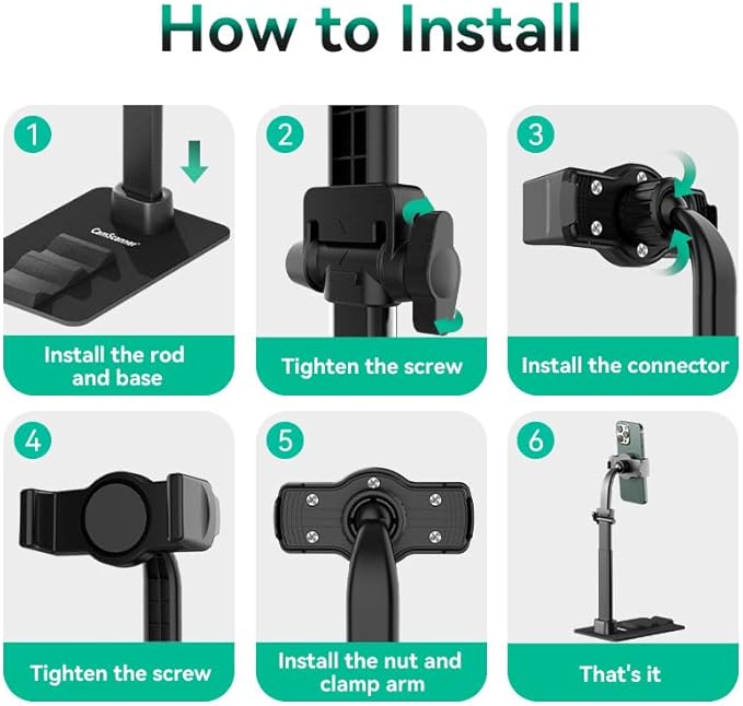Adjustable Phone Stand 360° Rotatable Clip-On HolderDesk Mount with Non-Slip Base for Phone(1 Pack)
