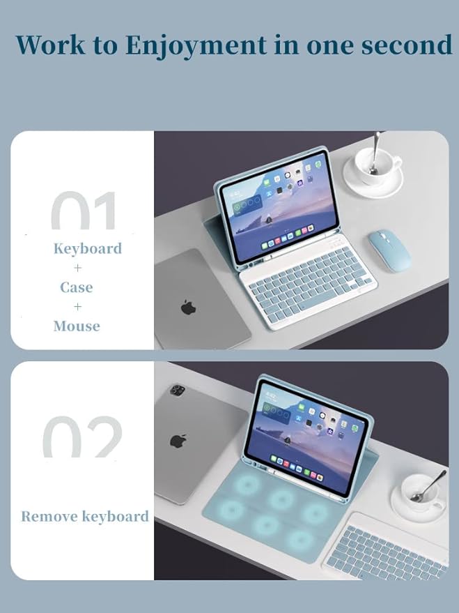 AnMengXinLing Keyboard Case for iPad Air 13 Inch (M3 2025/M2 2024)/Pro 12.9 6th/5th/4th Generation with Mouse Pencil Holder Magnetically Detachable Keyboard Mouse Blue