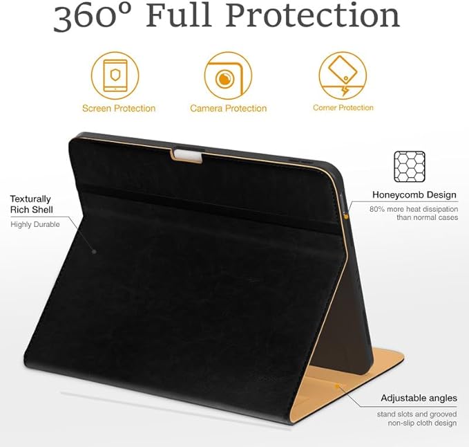 Leather Cases for IPad Pro 12.9 Case 6th/5th/4th/3rd Generation - Protective Multi-Angle Folio with Pencil Holder &amp Pocket - Auto Wake/Sleep Premium PU Leather Cover - Black