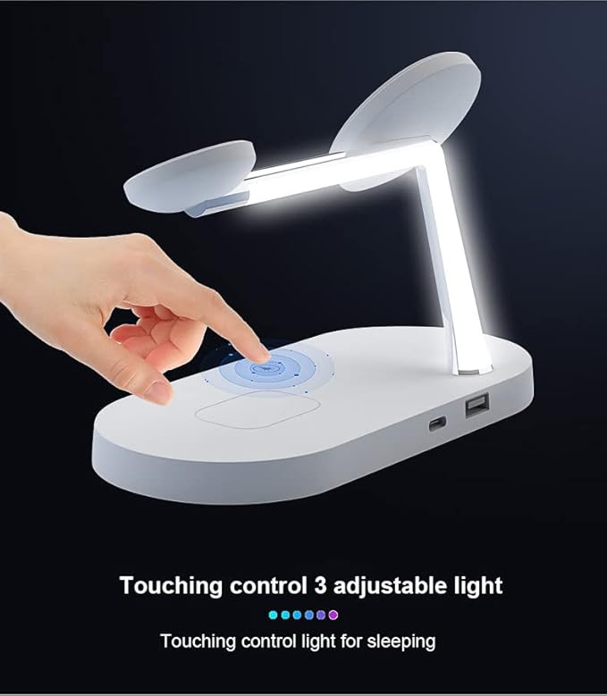 5 in 1 Magnetic Wireless Charging Stand 15W Fast Mag-Safe Charging Station with Neutral Light Design for iPhone 17/16/15/14/13/12 Series iWatch 7/SE/6/5/4/3/2 Airpods 3/2/Pro (White)