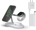 5 in 1 Magnetic Wireless Charging Stand 15W Fast Mag-Safe Charging Station with Neutral Light Design for iPhone 17/16/15/14/13/12 Series iWatch 7/SE/6/5/4/3/2 Airpods 3/2/Pro (White)