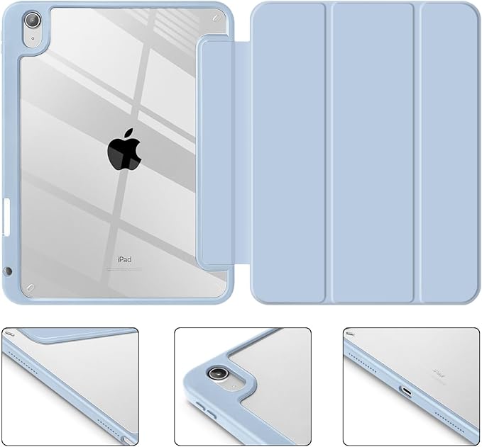 Tuiklol for iPad (A16 Chip) 11th Generation 11 inch 2025 / iPad 10th Generation 10.9 inch 2022 Case Buit in Pencil Holder with Clear Back Shell Cover Trifold Stand Auto Wake/Sleep Blue
