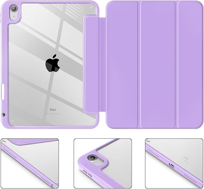Tuiklol for iPad (A16 Chip) 11th Generation 11 inch 2025 / iPad 10th Generation 10.9 inch 2022 Case Buit in Pencil Holder with Clear Back Shell Cover Trifold Stand Auto Wake/Sleep Purple