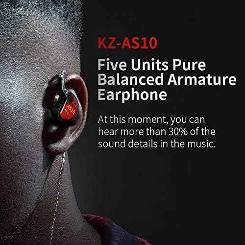 KZ AS10 IEM Headphone 5 Balanced Armature Driver KZ Earbuds Wired Earphone Stereo HiFi in Ear Monitor Headphone Musician Headset Earphone with Detachable 2 Pin Cable(No Microphone Black)