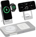 3-in-1 Foldable Wireless Charging Station for iPhone Apple Watch AirPods Aluminum Alloy Frame 15W Fast Charging 0-180 Adjustable Stand Qi Magnetic Wireless Charger (Silver)