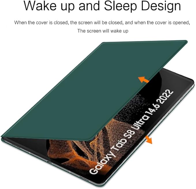 Magnetic Case for Galaxy Tab S8 Ultra 2022 14.6 Inch (SM-X900/X906) with S-Pen Holder Lightweight and Slim Magnetic Stand Case with Auto Sleep/Wake DarkGreen