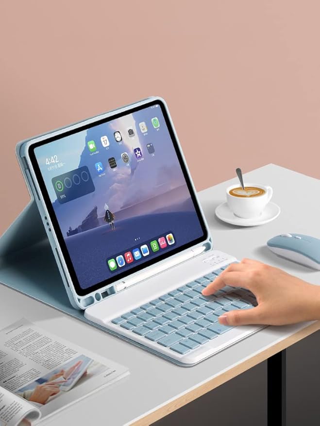 AnMengXinLing Keyboard Case for iPad Air 13 Inch (M3 2025/M2 2024)/Pro 12.9 6th/5th/4th Generation with Mouse Pencil Holder Magnetically Detachable Keyboard Mouse Blue