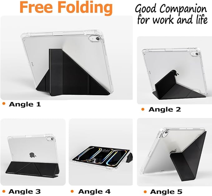 Slim Case for iPad Air 11 Inch M4/M3/M2 (2026 8th/2025 7th/2024 6th) 10.9 Inch 5th Gen 2022/4th Generation 2020 with Pencil Holder Multi-Angle Stand Clear Cute Smart Cover Auto Wake-Sleep (Black)