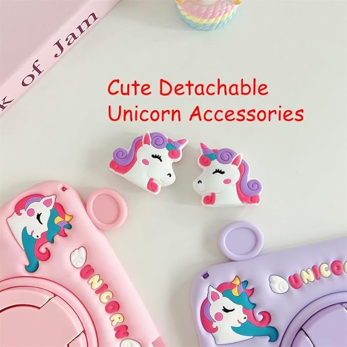 3D Cute Unicorn Case for iPad mini 7 (A17 Pro) 2024/Mini 6 2021 8.3 inchKawaii Cartoon Pretty Animal Soft Silicone Rotating Stand Case with Lanyard for Kids Teens Girls Women- Pink