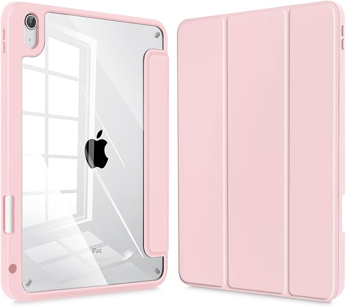 Tuiklol for iPad (A16 Chip) 11th Generation 11 inch 2025 / iPad 10th Generation 10.9 inch 2022 Case Buit in Pencil Holder with Clear Back Shell Cover Trifold Stand Auto Wake/Sleep Pink