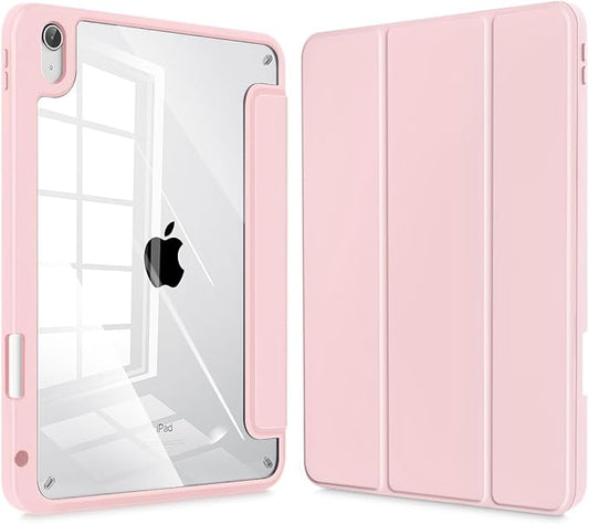 Tuiklol for iPad (A16 Chip) 11th Generation 11 inch 2025 / iPad 10th Generation 10.9 inch 2022 Case Buit in Pencil Holder with Clear Back Shell Cover Trifold Stand Auto Wake/Sleep Pink