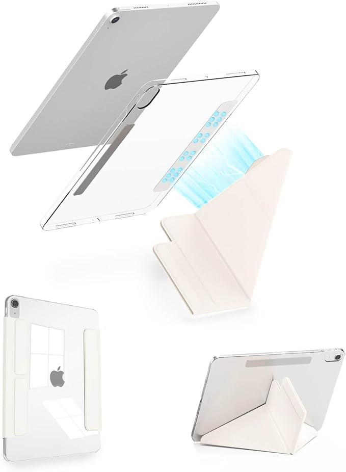 Feams Y Fold Folio for iPad Air 11 inch Case M4/M3/M2 (2026/2025/2024) iPad Air 5th/4th Gen 10.9 Inch 2022/2020 Y-Shaped Stand Magnetic Detachable Front Cover with Clasp &amp Auto Sleep Cream Whit