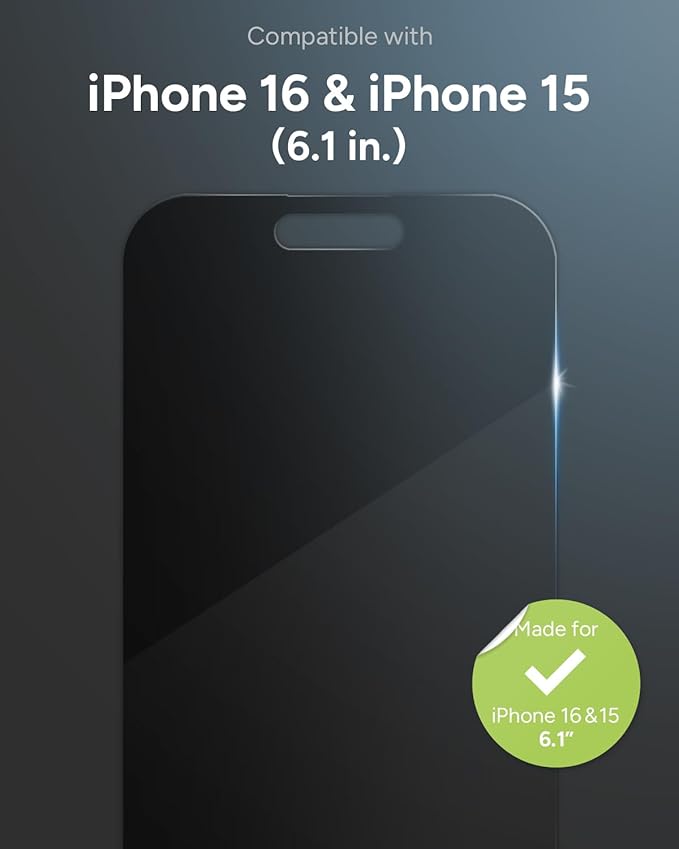 ZAGG Glass Elite Privacy Screen Protector for iPhone 16/15-2-Way Privacy Filter Ultra-Strong Tempered Glass 5X Stronger InvisibleShield Smudge-Free Easy Install Recycled Content