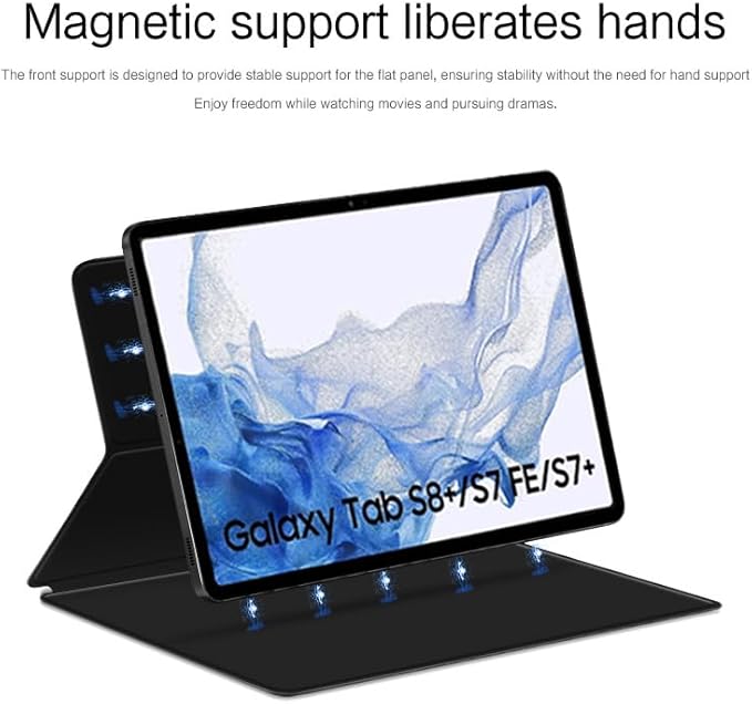 Magnetic Case for Galaxy Tab S8 Plus 12.4 inch 2022/Galaxy Tab S7 FE 2021/Galaxy Tab S7 Plus 2020 with Pen Holder Lightweight and Slim Magnetic Stand Case with Auto Sleep/Wake Black
