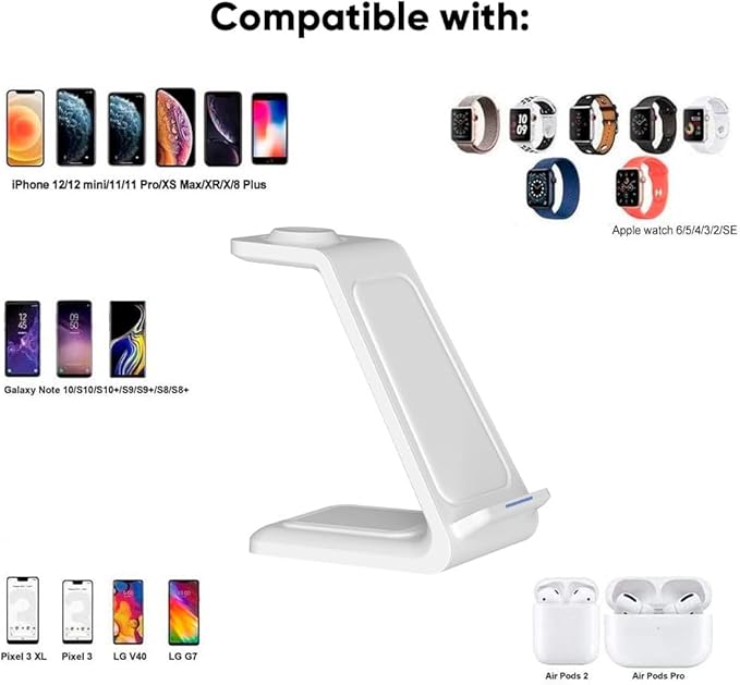 3-in-1 Magnetic Wireless Charger – Fast Charging Dock for iPhone Apple Watch &amp AirPods – Foldable Stand with USB-C Cable (White)
