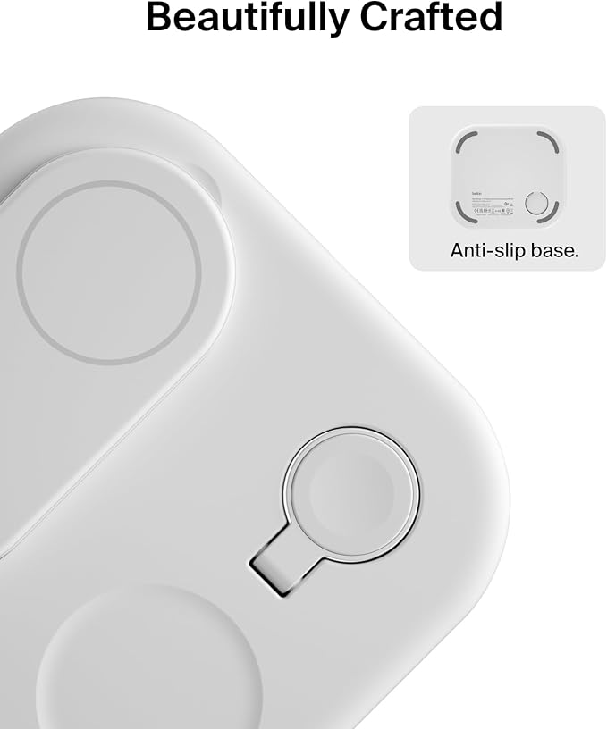 Belkin 3-in-1 MagSafe-Compatible iPhone Charger - Foldable Magnetic Qi2 Certified MagSafe Charging Station for Phone Apple Watch AirPods - Wireless for Multiple Devices