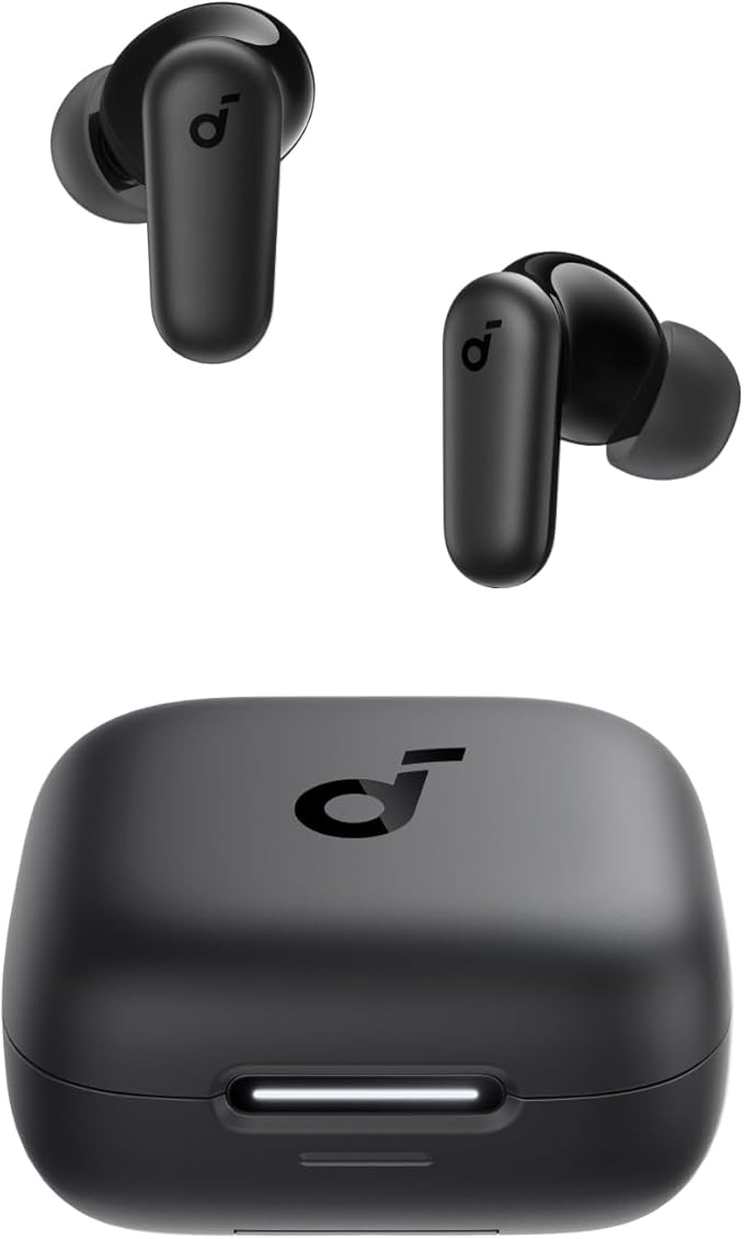 Soundcore P30i by Anker Noise Cancelling Earbuds Strong and Smart Noise Cancelling Powerful Bass 45H Playtime 2-in-1 Case and Phone Stand IP54 Wireless Earbuds Bluetooth 5.4 (Black)