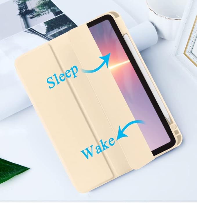 SIWENGDE Cases for iPad Pro 12.9 Case 6th/5th/4th Generation (2022/2021/2020) with Pencil Holder [Apple Pencil Wireless Charging] Soft TPU Smart Tri-fold Stand Protective Cover(Champagne Gold)
