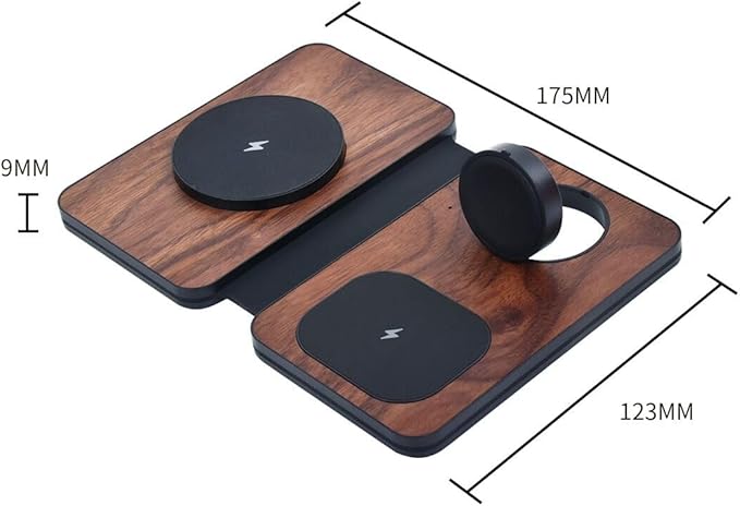 3-in-1 Charging Station for Apple Devices Fast Mag Safe Wireless Charger Foldable Travel Charger for Cell Phone 16-12 Series AirPods and iWatch Series (wulnut Wood)
