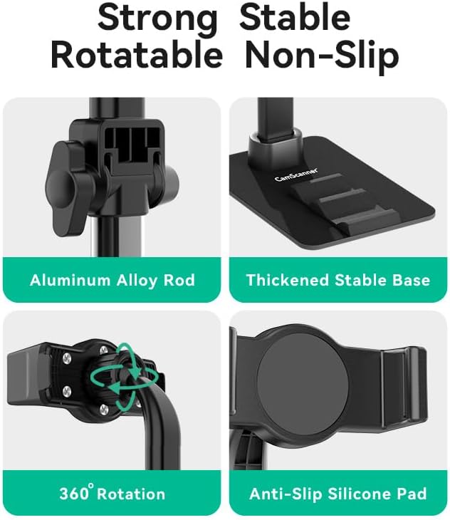 Adjustable Phone Stand 360° Rotatable Clip-On HolderDesk Mount with Non-Slip Base for Phone(1 Pack)